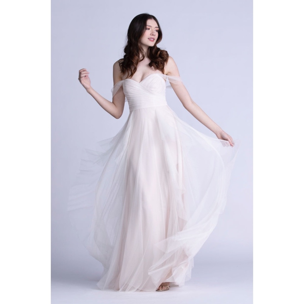 A-line Off-Shoulder Wtoo by Watters Moore Dress Gown Ivory Blush Size S 2/4 - Picture 3 of 15